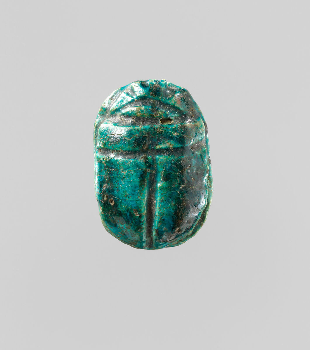 Scarab with Representation of an Enthroned King, Bright green glazed steatite