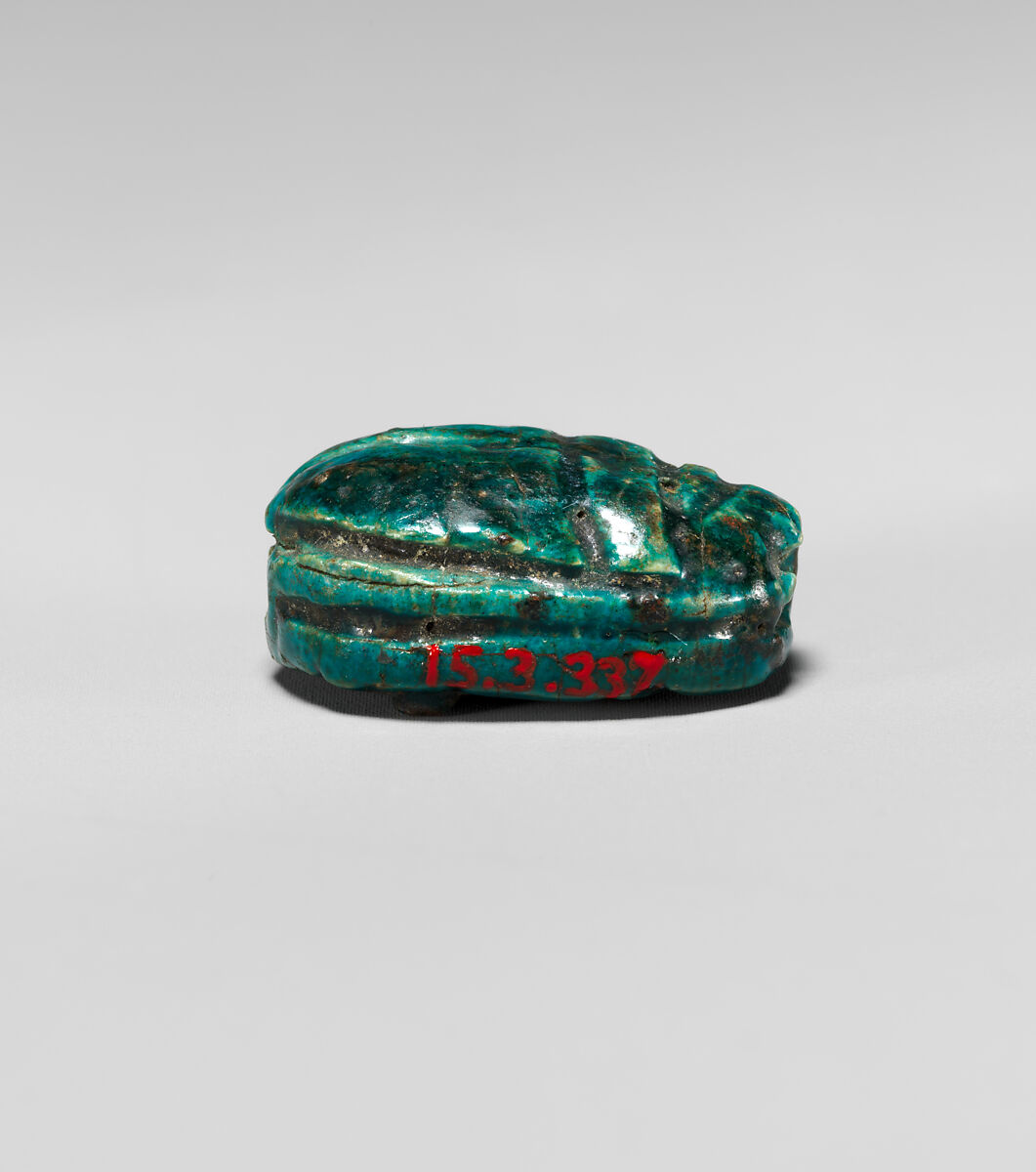 Scarab with Representation of an Enthroned King, Bright green glazed steatite