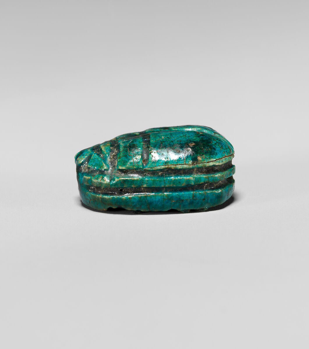 Scarab with Representation of an Enthroned King, Bright green glazed steatite