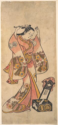 Sanjō Kantarō as a Woman Arranging Her Hair Before a Lacquer Mirror