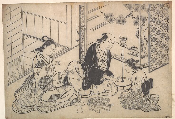 Interior, Three Figures: Sake Party