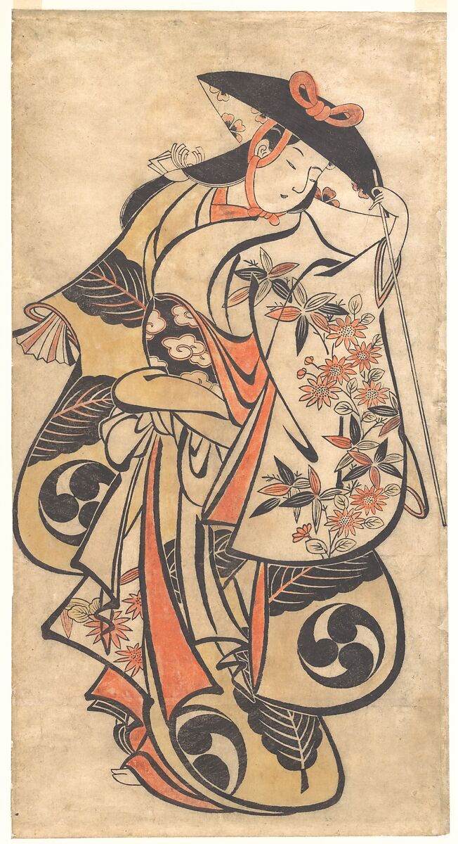 Kabuki Actor, Attributed to Torii Kiyonobu I (Japanese, 1664–1729), Woodblock print; ink and color on paper, Japan 