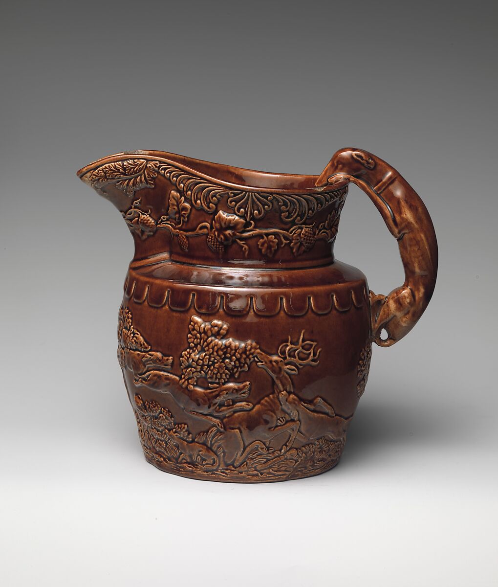 Pitcher, Mottled brown earthenware 