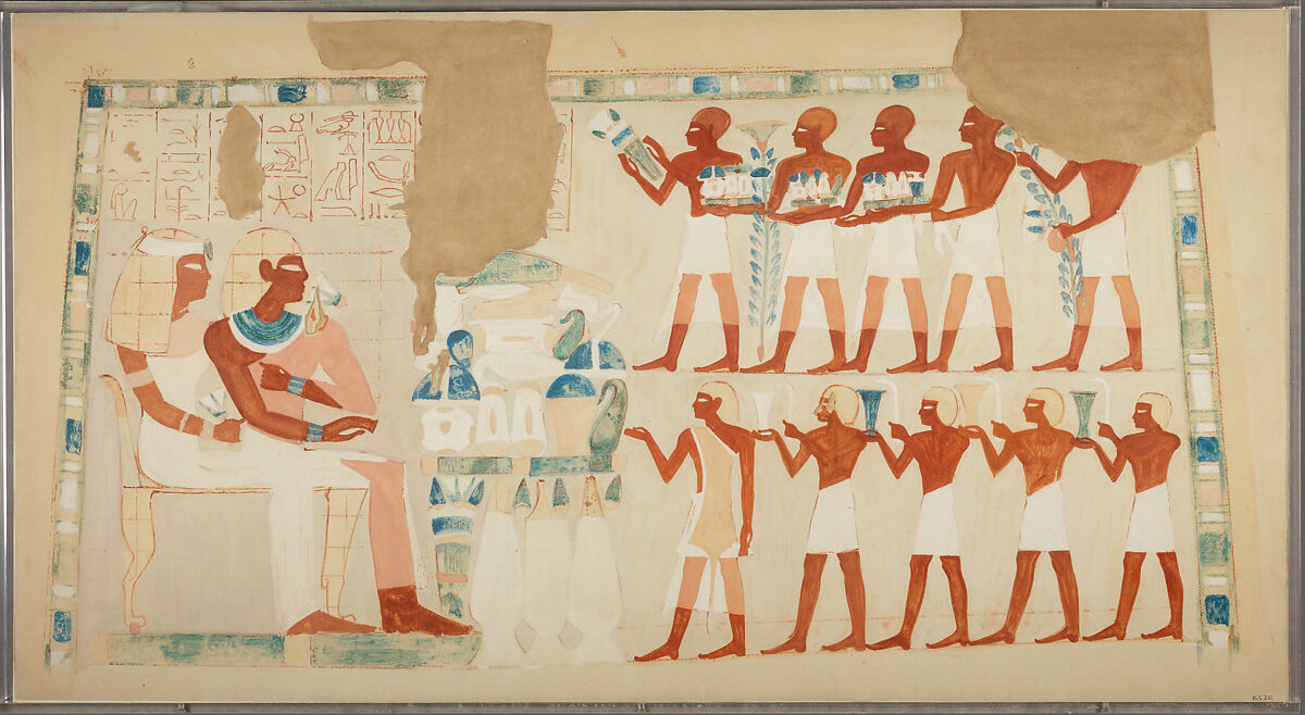 Nakht and his Wife Receiving Offerings, Norman de Garis Davies (1865–1941), Tempera on paper 