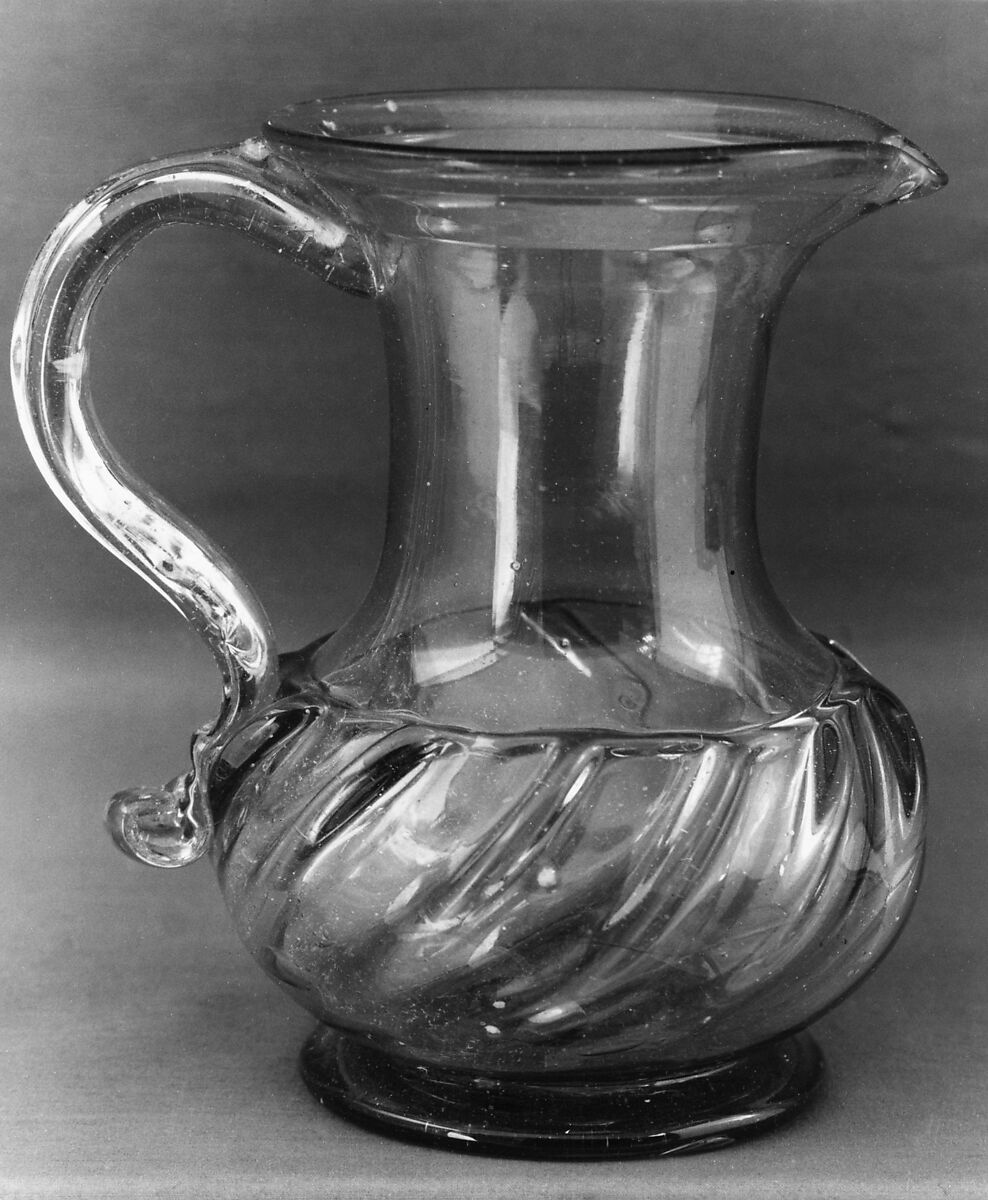 Pitcher, Blown molded lead aquamarine glass, American 