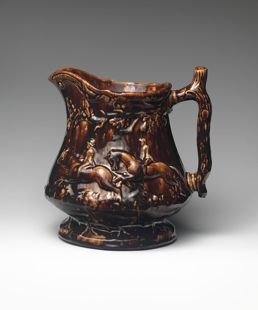 Pitcher, Mottled brown earthenware, American 