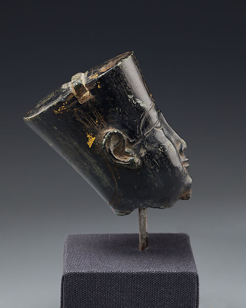 Head from a small statuette, possibly of Min, Steatite