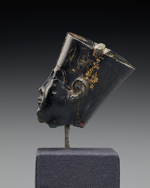 Head from a small statuette, possibly of Min, Steatite