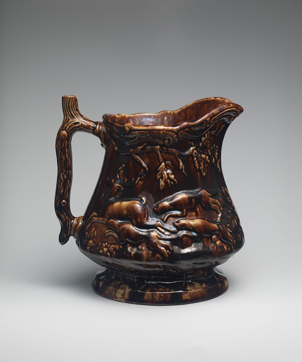 Pitcher, Mottled brown earthenware, American 