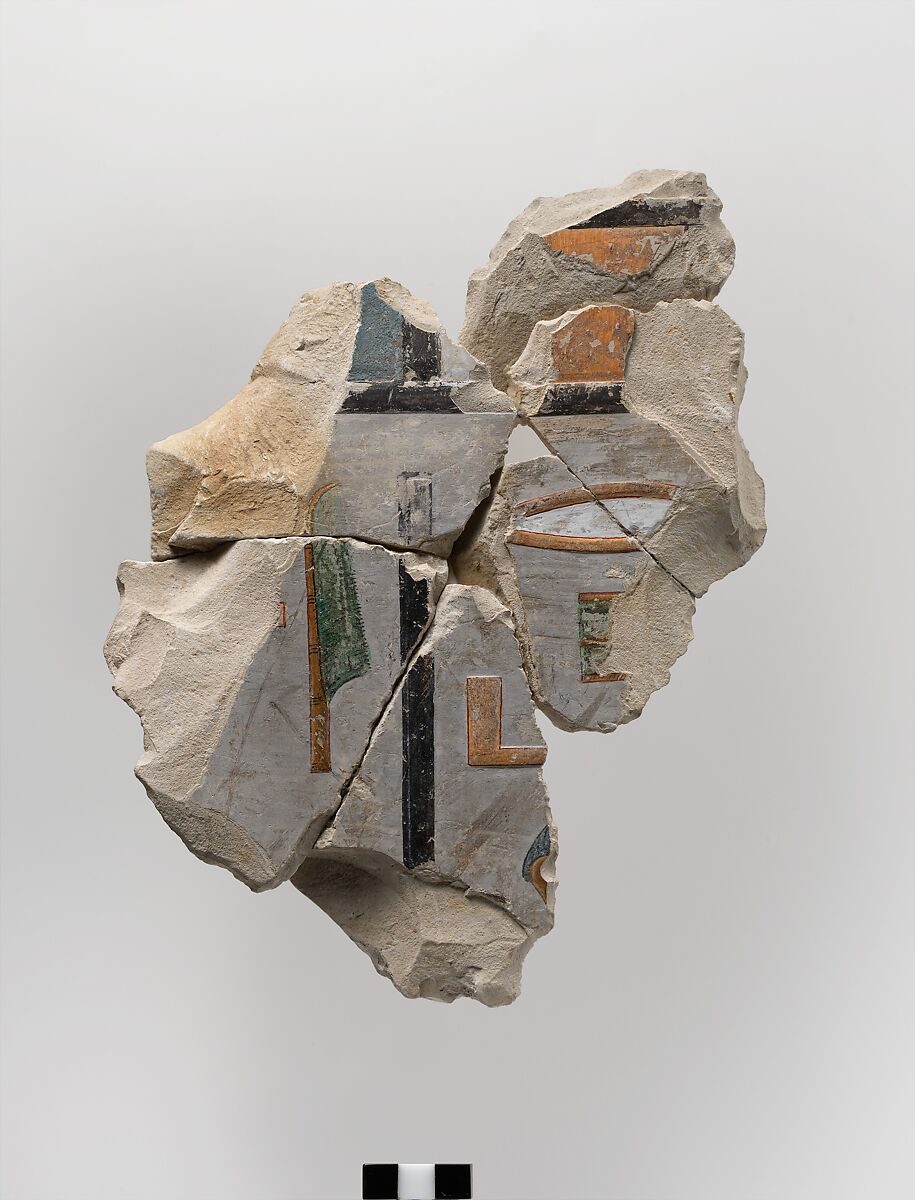 Relief fragment, tomb of Meketre, hieroglyphs, Limestone, paint 