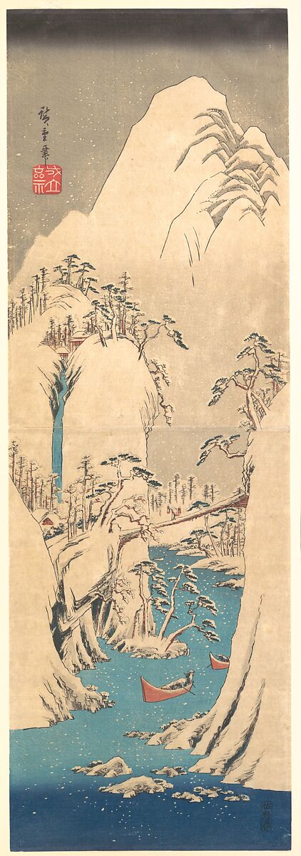Snowy Gorge, Utagawa Hiroshige (Japanese, Tokyo (Edo) 1797–1858 Tokyo (Edo)), Woodblock print; ink and color on paper, Japan 