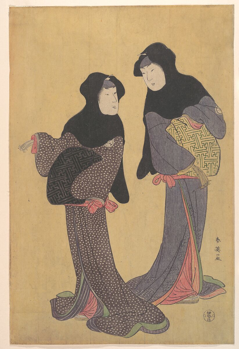 Two Women Conversing, Katsukawa Shun&#39;ei 勝川春英 (Japanese, 1762–1819), Woodblock print; ink and color on paper, Japan 