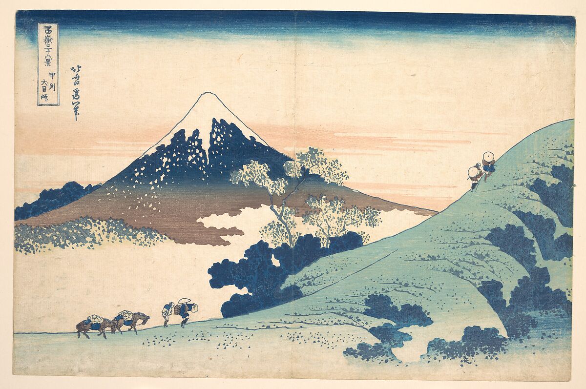 Fuji from Inume (?) Pass, Katsushika Hokusai (Japanese, Tokyo (Edo) 1760–1849 Tokyo (Edo)), Woodblock print; ink and color on paper, Japan 
