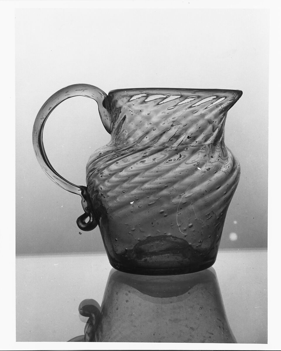 Pitcher, Blown pattern-molded lead aquamarine glass, American 