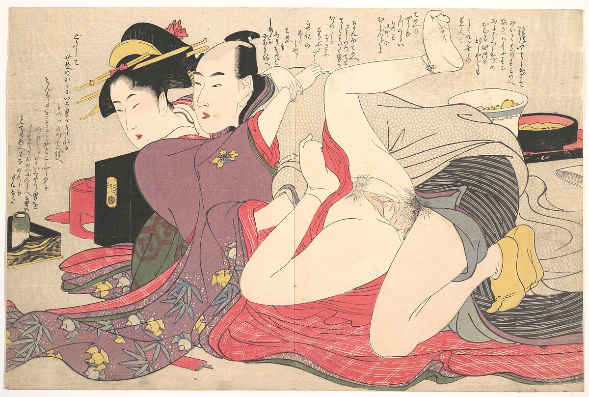 Erotic Print, Kitagawa Utamaro (Japanese, ca. 1754–1806), Woodblock print; ink and color on paper, Japan 