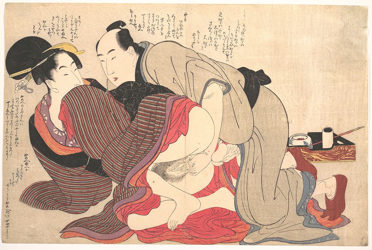 Erotic Print, Kitagawa Utamaro (Japanese, ca. 1754–1806), Woodblock print; ink and color on paper, Japan 