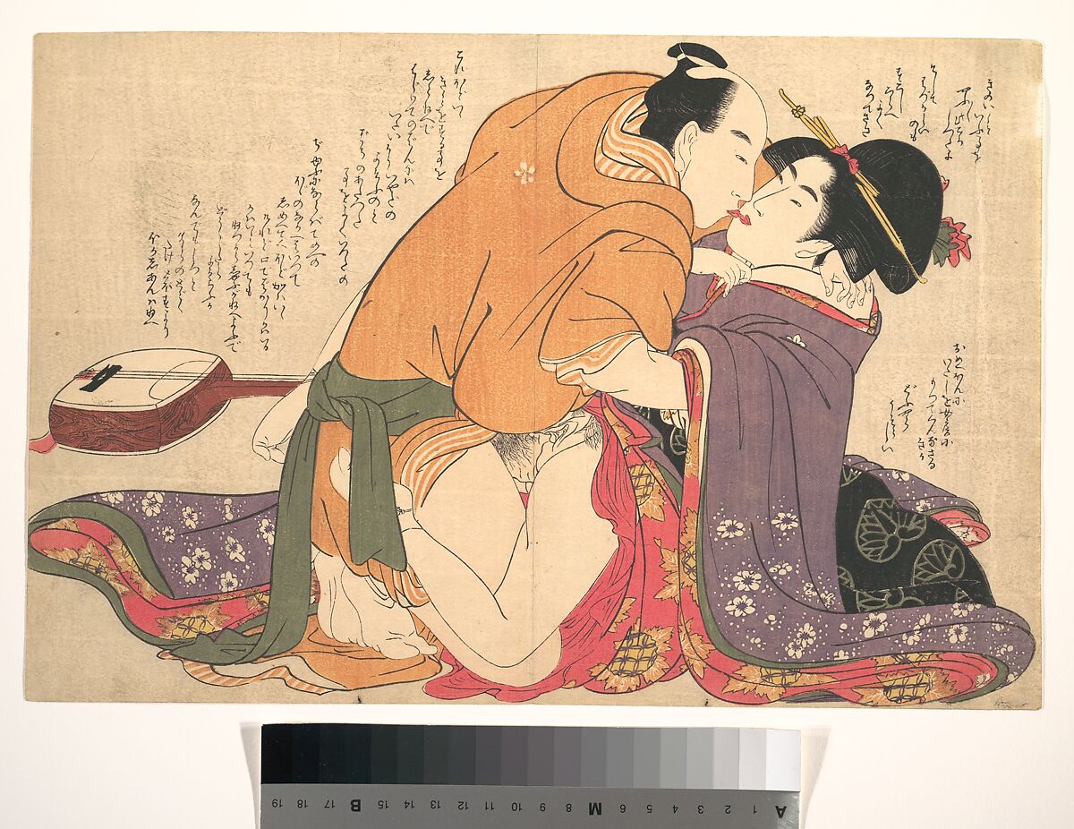 Erotic Print, Kitagawa Utamaro (Japanese, ca. 1754–1806), Woodblock print; ink and color on paper, Japan 