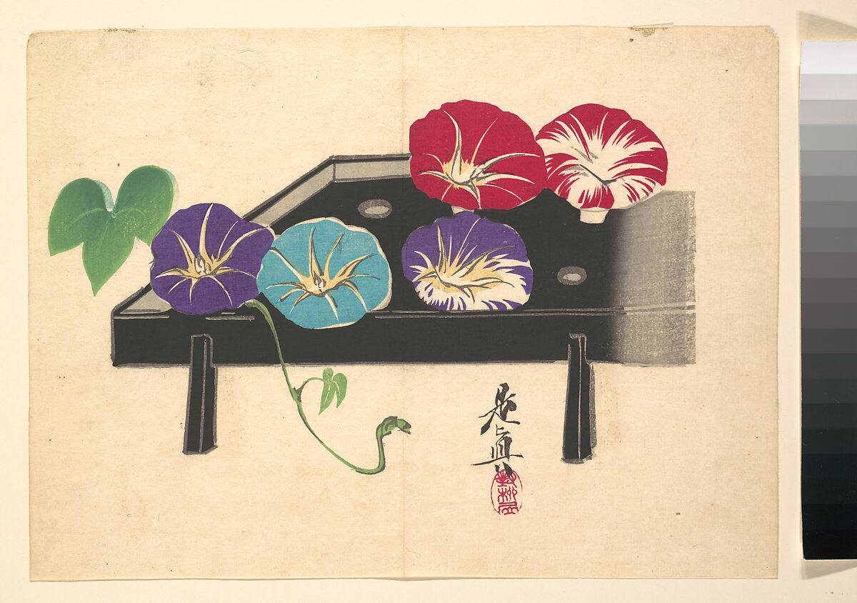 Morning Glories, Shibata Zeshin (Japanese, 1807–1891), Woodblock print; ink and color on paper, Japan 