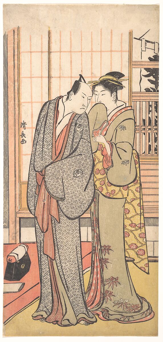 Ichikawa Yaozo III with a Lady, Torii Kiyonaga (Japanese, 1752–1815), Woodblock print; ink and color on paper, Japan 