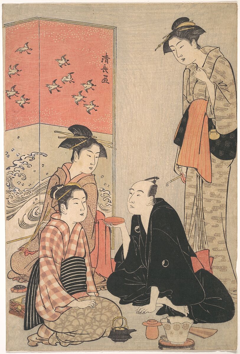 The Kabuki Actor Sawamura Sōjūrō III and Courtesans, Torii Kiyonaga (Japanese, 1752–1815), Woodblock print; ink and color on paper, Japan 