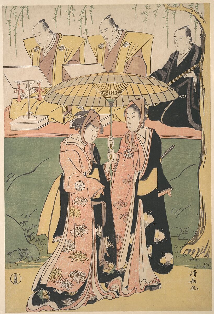 Scene from a Shosa Act, Torii Kiyonaga (Japanese, 1752–1815), Woodblock print; ink and color on paper, Japan 