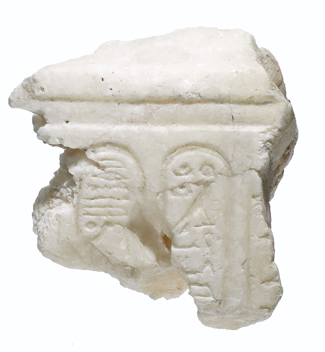 Balustrade fragment with cartouches of the Aten, Travertine (Egyptian alabaster) 