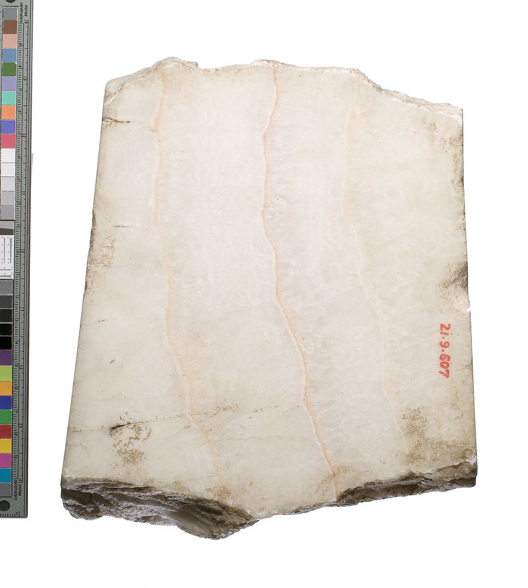 Element with cartouche of Akhenaten and of Aten on opposite sides, Travertine (Egyptian alabaster)