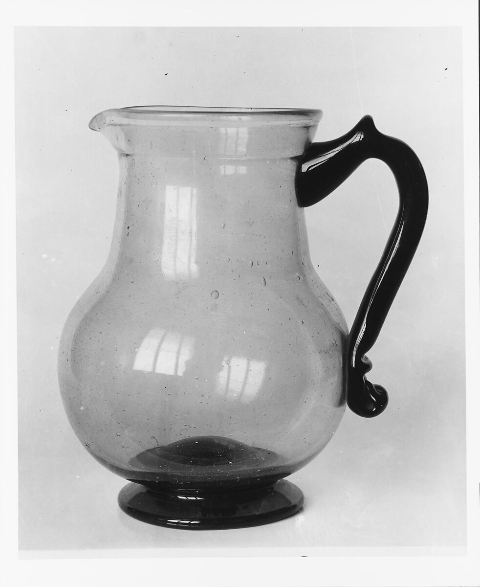 Pitcher, Free-blown colorless and amber glass, American 