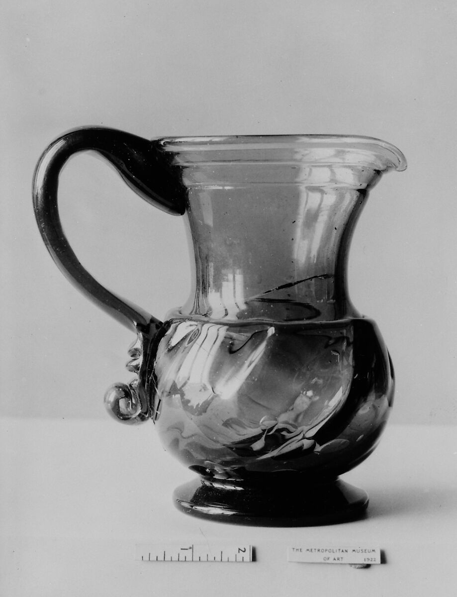 Pitcher, Free-blown blue glass, American 