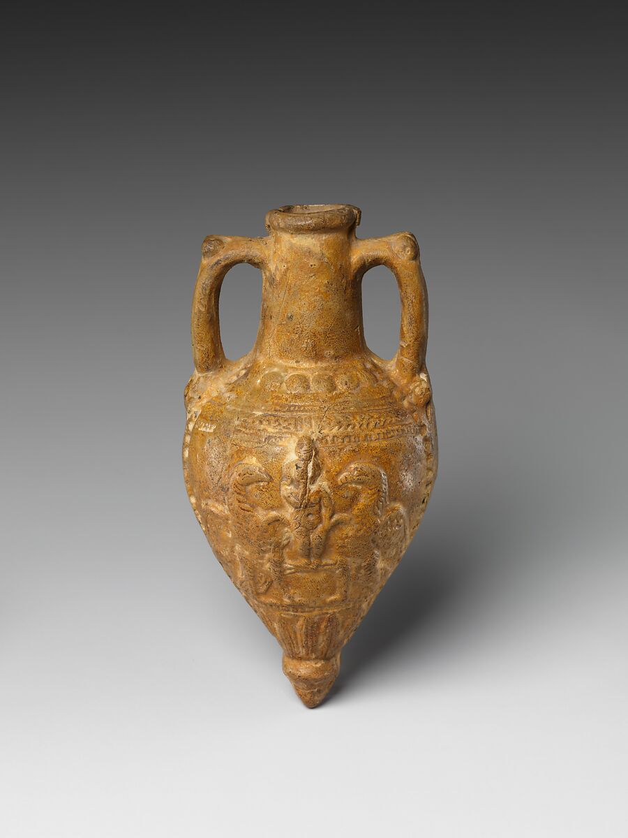 Amphoriskos with molded design of Harpokrates and eagles, Pottery
