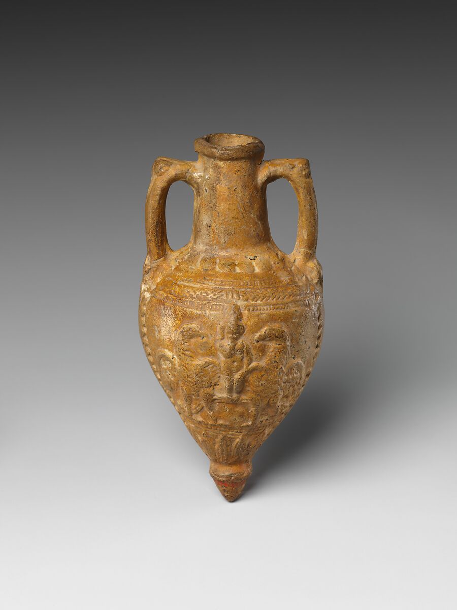 Amphoriskos with molded design of Harpokrates and eagles, Pottery 
