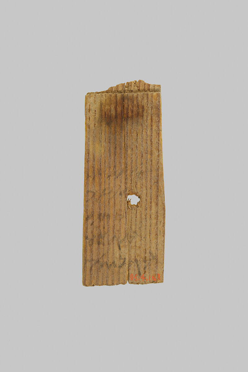 Fragment of a mummy label, Wood, ink