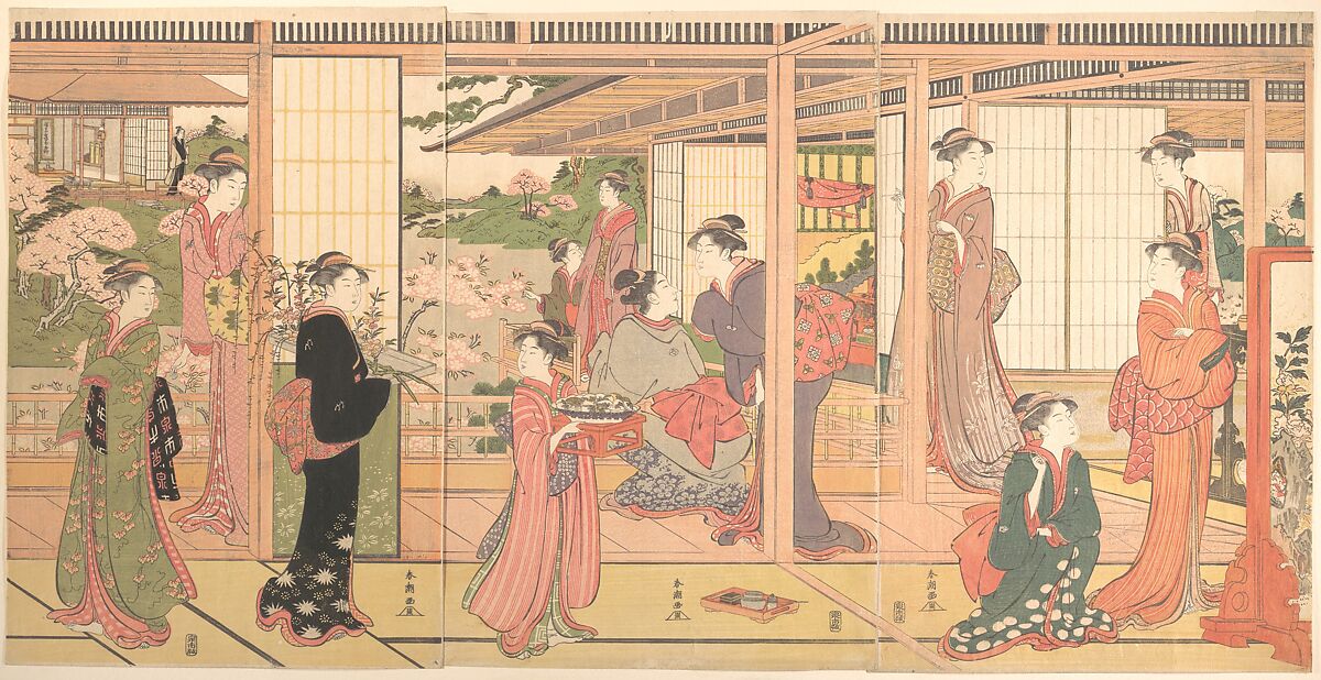 Mansion Opening onto a Garden, Katsukawa Shunchō (Japanese, active ca. 1783–95), Woodblock print; ink and color on paper, Japan 