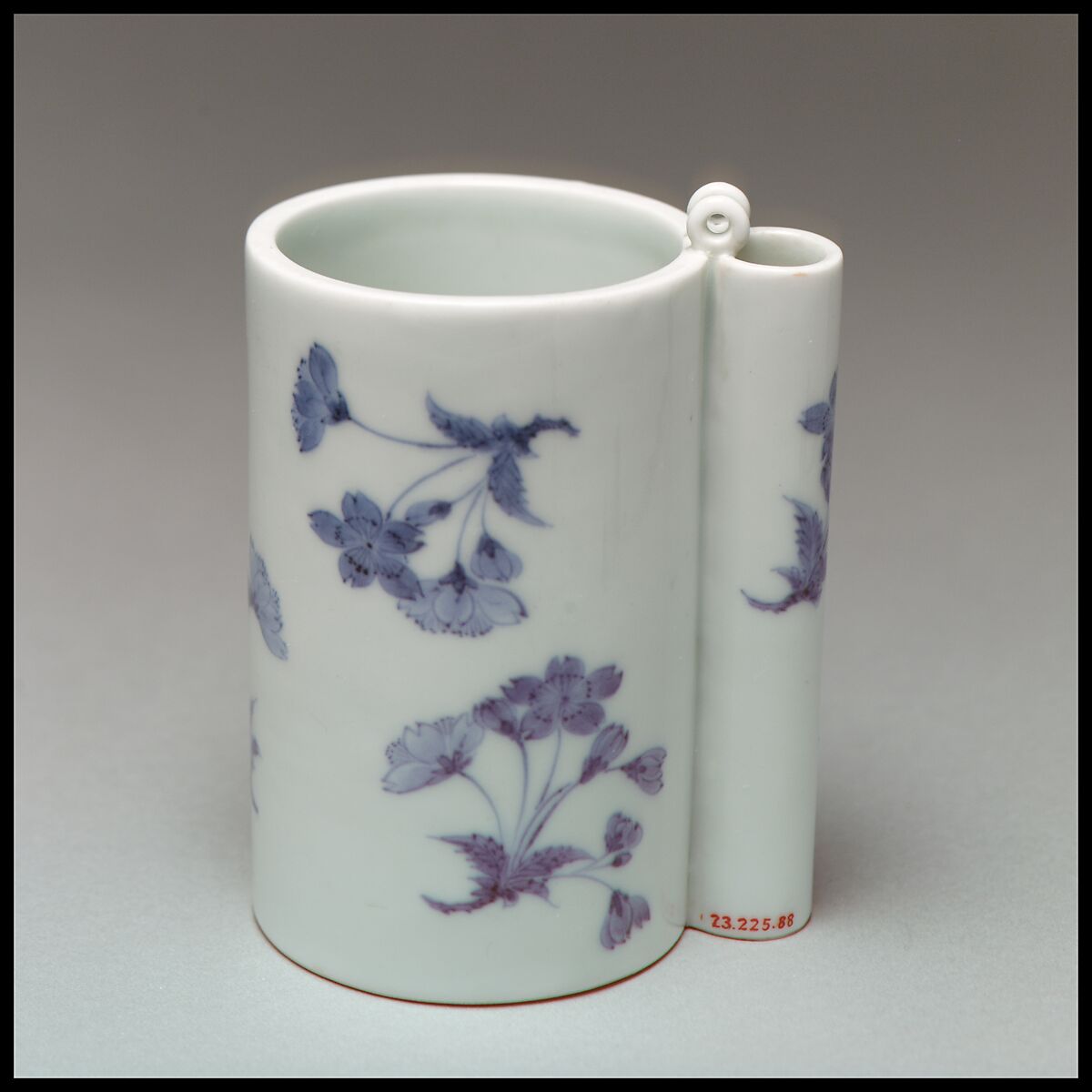 Brush Holder in form of a bird-feeding vessel, Porcelain decorated with blue under the glaze (Hirado ware), Japan
