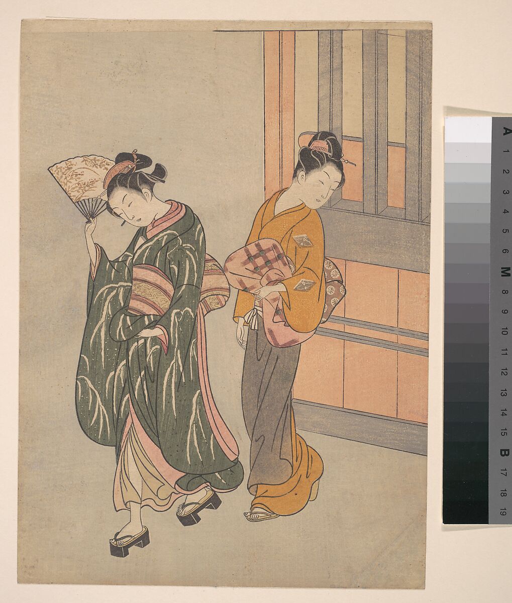 The Clear-day Mountain Wind of the Fan, Suzuki Harunobu (Japanese, 1725–1770), Woodblock print; ink and color on paper, Japan 