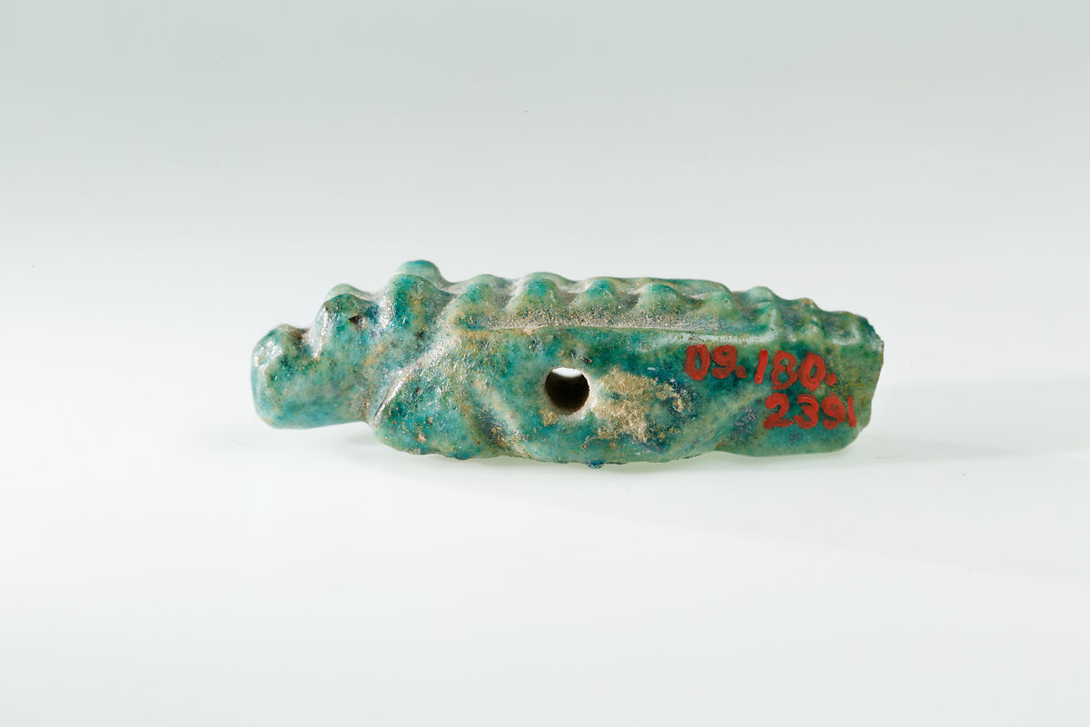 Crocodile amulet, Faience
