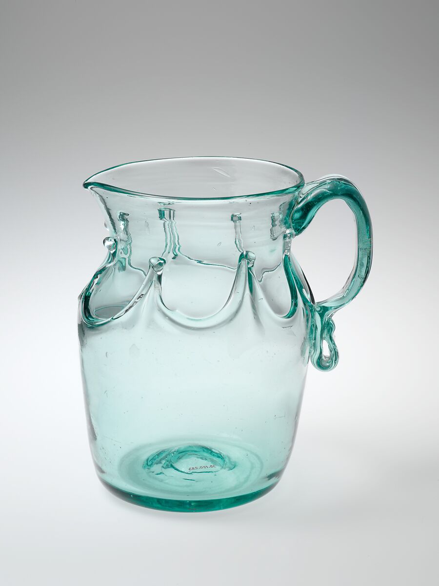 Pitcher, Blown glass with applied decoration, American 