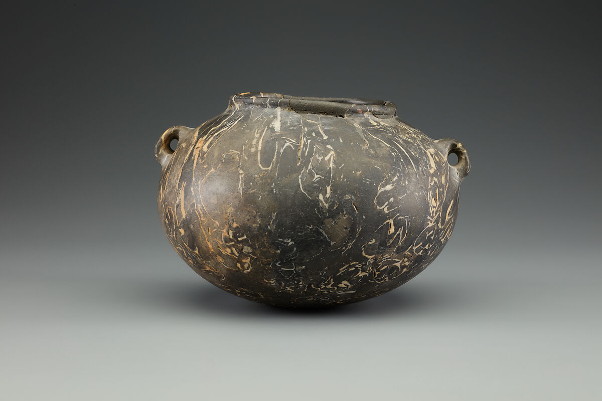 Squat jar with lug handles, Limestone breccia