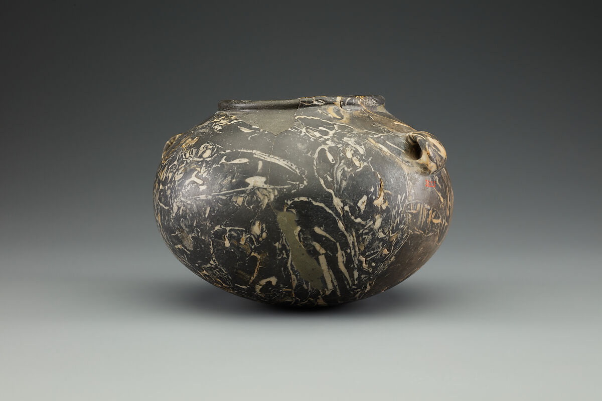 Squat jar with lug handles, Limestone breccia
