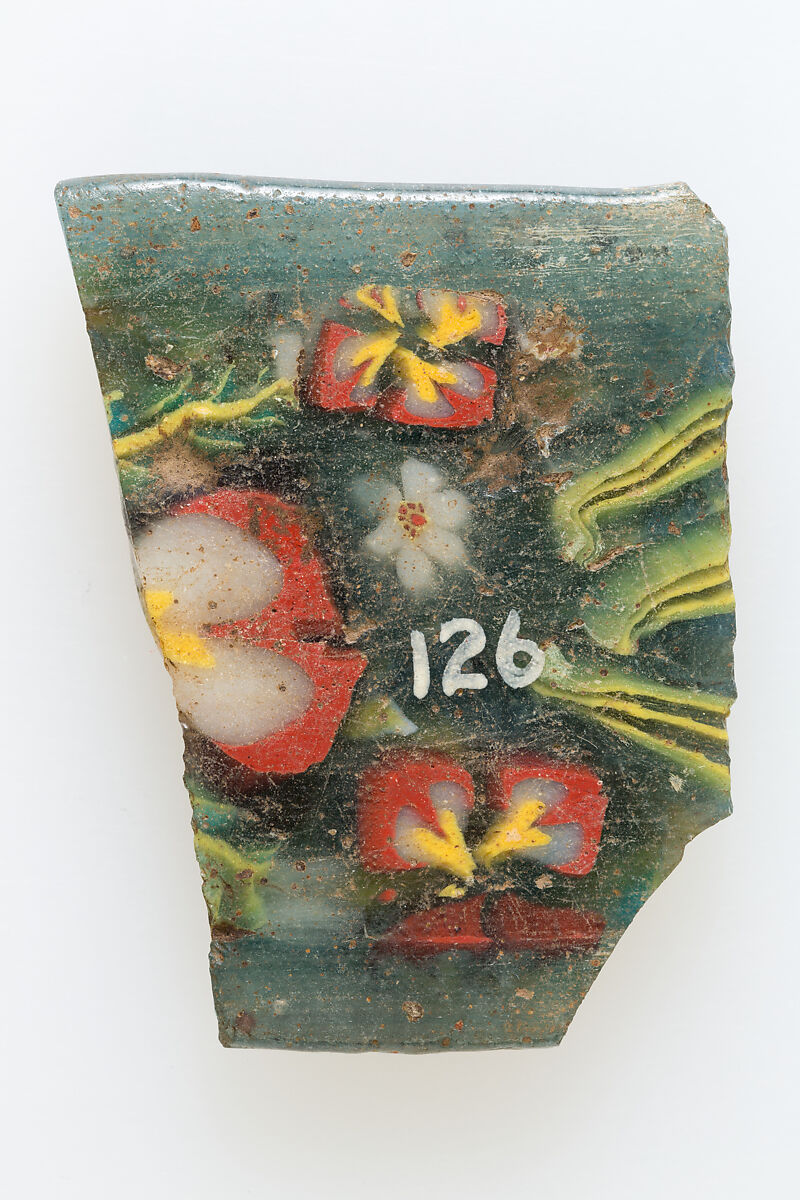 Fragment of floral plaque, Glass
