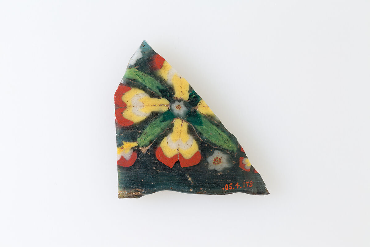 Fragment of floral plaque, Glass 