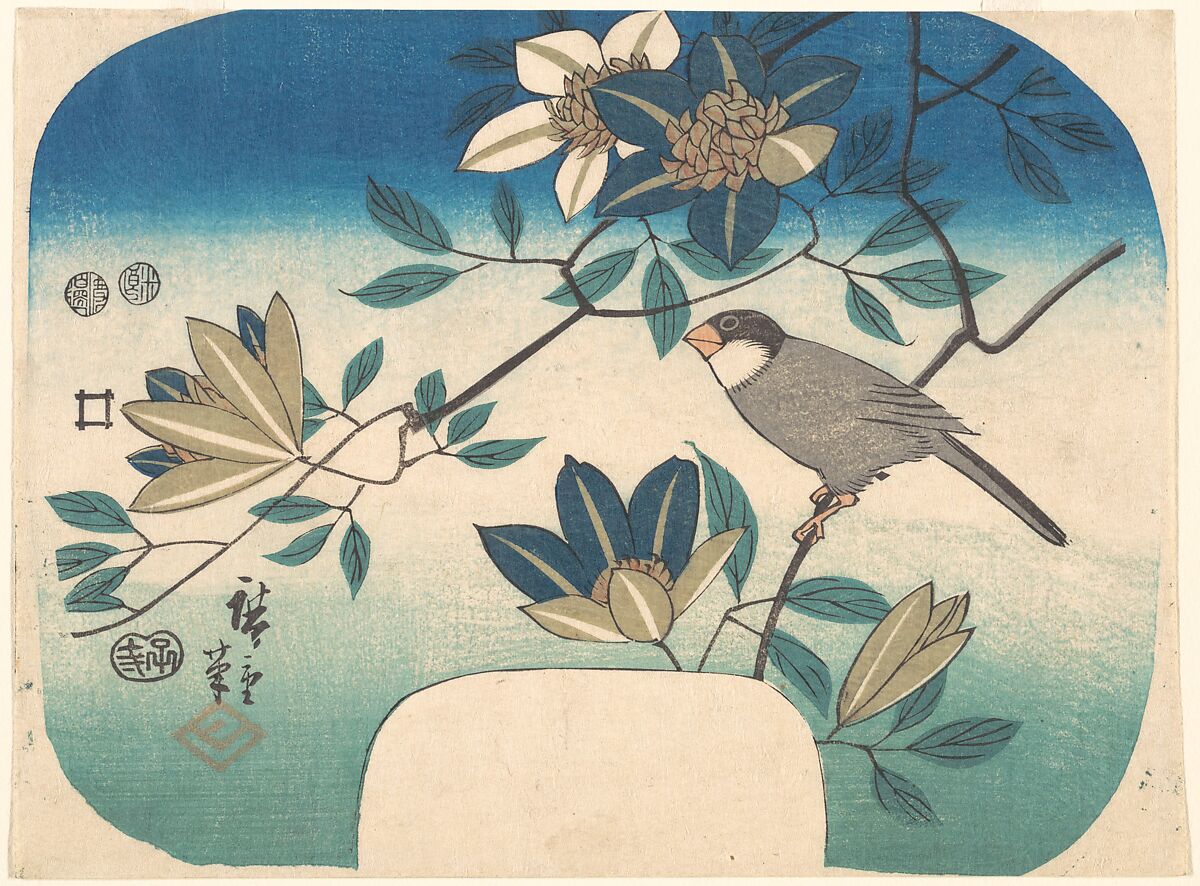 Clematis and Bird, Utagawa Hiroshige (Japanese, Tokyo (Edo) 1797–1858 Tokyo (Edo)), Woodblock print; ink and color on paper, Japan 