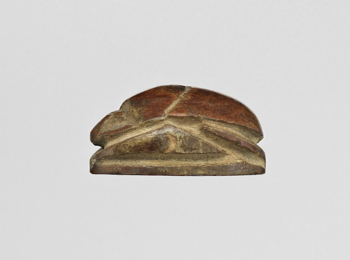Scarab Inscribed with a Hathor Emblem, Steatite (glazed)