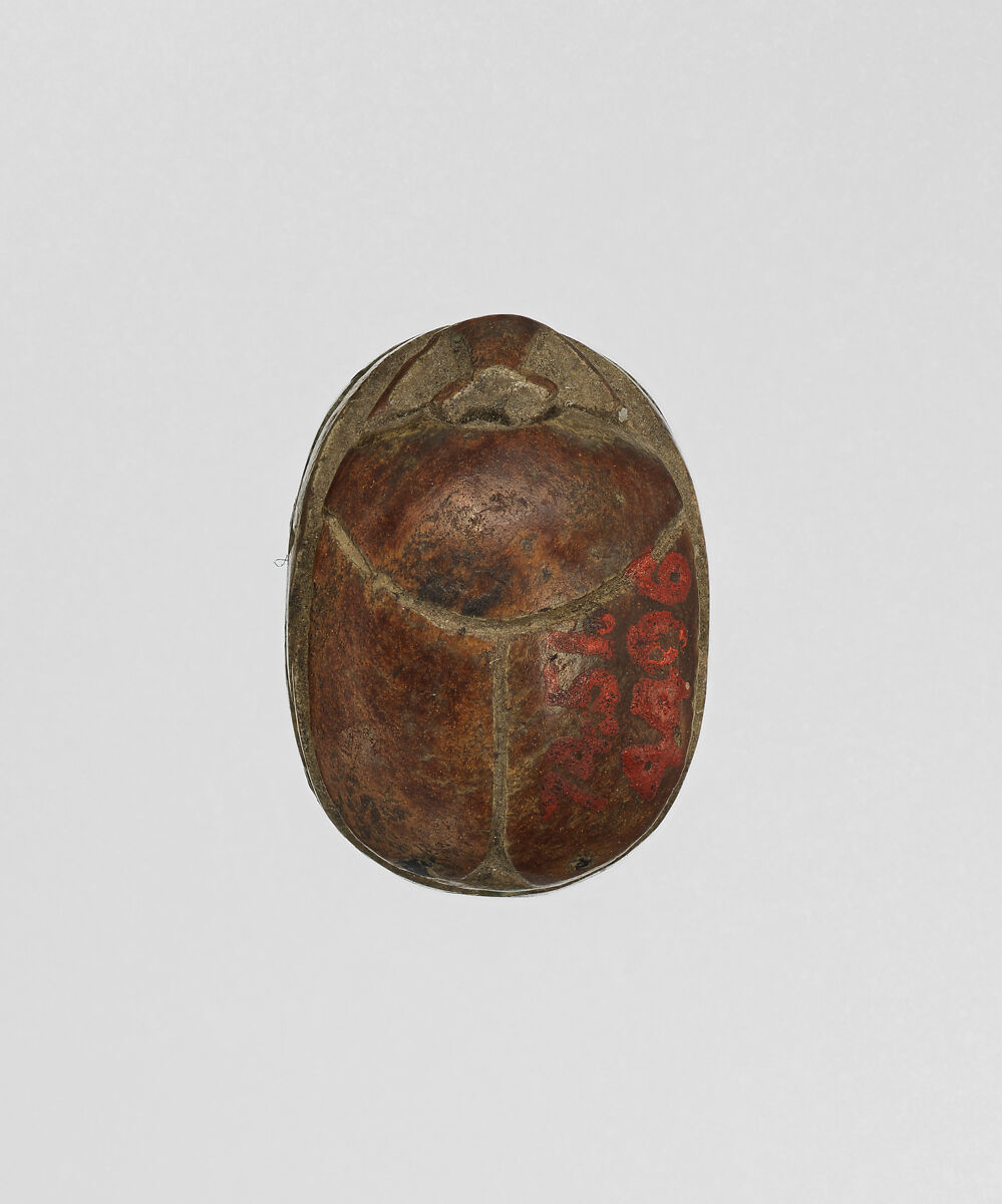 Scarab Inscribed with a Hathor Emblem, Steatite (glazed)