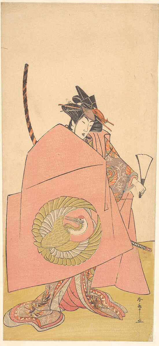 The Actor Segawa Kikunojō III as Wappa no Kikuō in a Woman’s “Asahina Armor Pulling” (Asahina no kusazuri-biki) Scene, Katsukawa Shunshō　勝川春章 (Japanese, 1726–1792), Left sheet of a diptych of woodblock prints (nishiki-e); ink and color on paper, Japan 