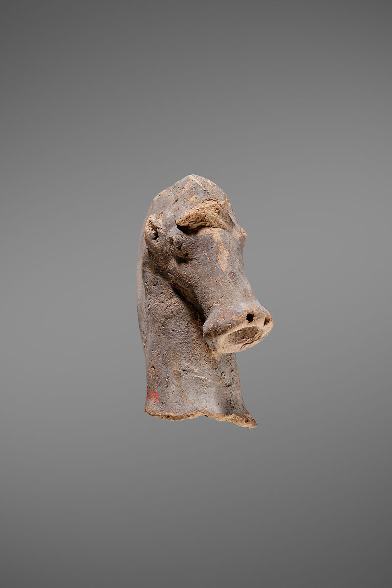 Head from a figure of a horse, Pottery, paint