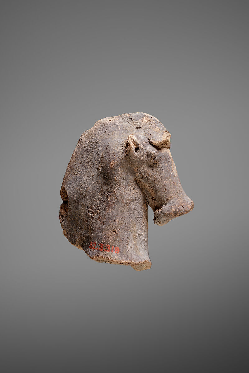 Head from a figure of a horse, Pottery, paint