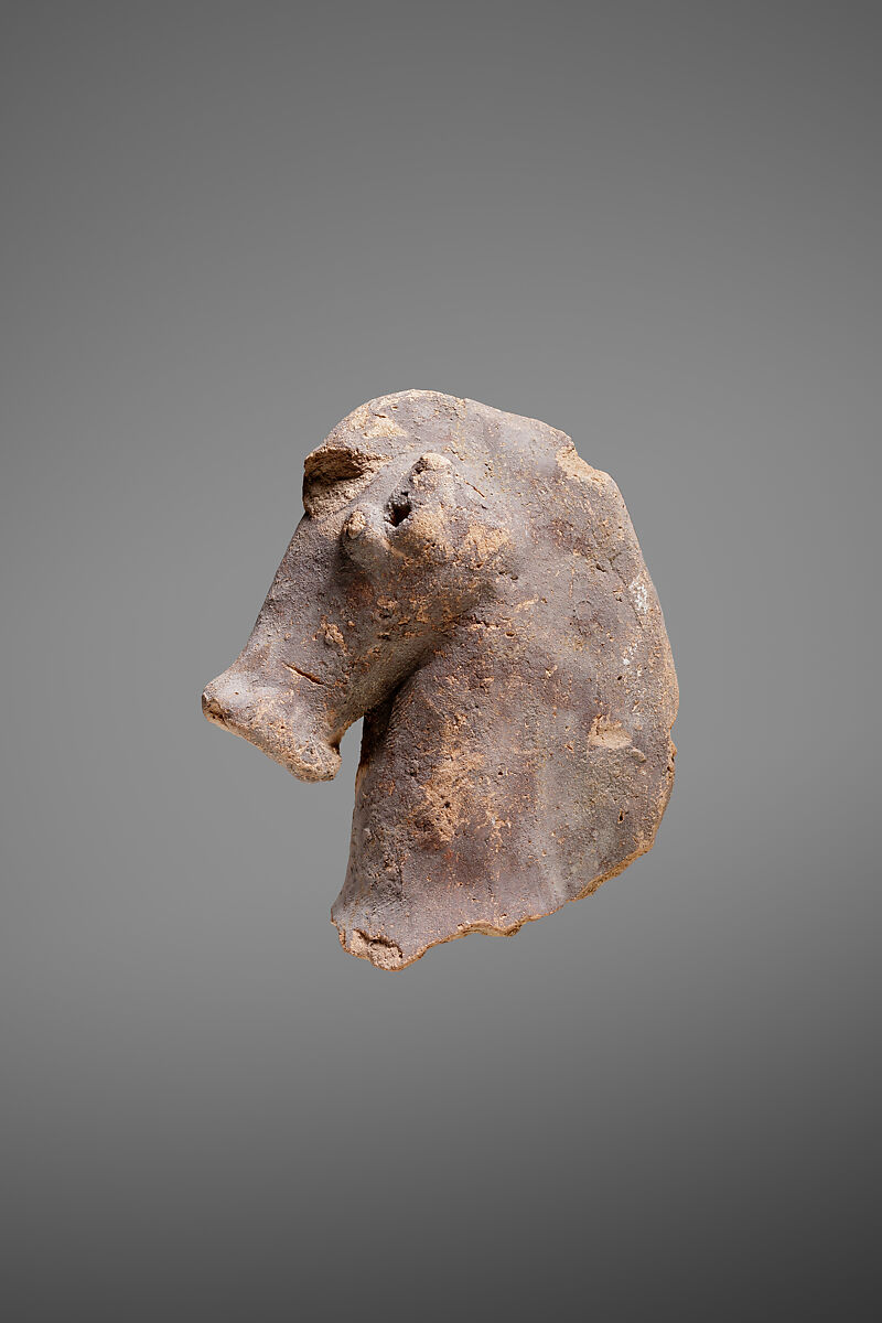 Head from a figure of a horse, Pottery, paint