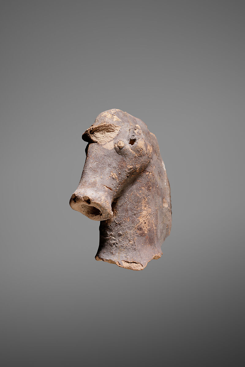 Head from a figure of a horse, Pottery, paint 