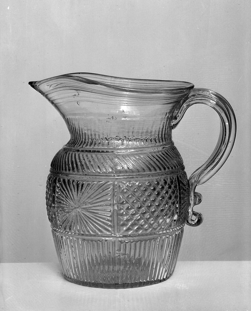 Pitcher, Blown molded lead glass, American 